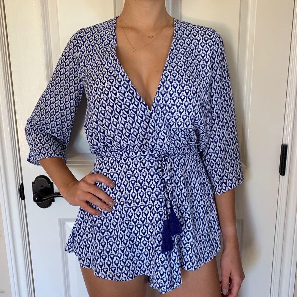 Blue and White Romper